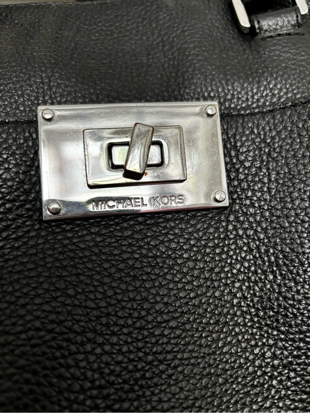 Michael Kors Black Pebbled Leather Briefcase Tote with Silver Hardware